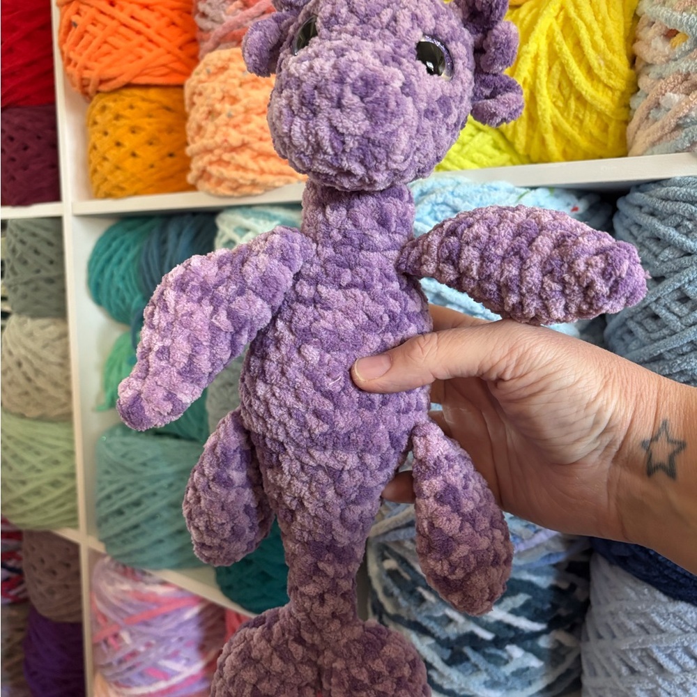 Crocheted large purple Nessie the sea monster